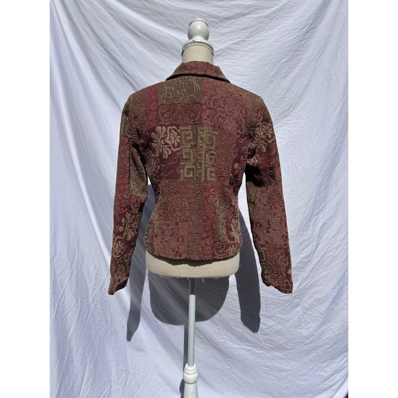 Christopher Banks Tapestry Floral Print Zip Up Jacket Coat S Small Burgundy - Picture 2 of 6